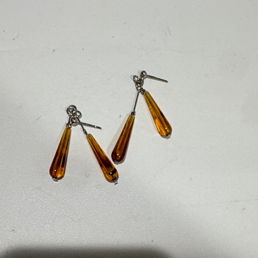 Amber Teardrop Earrings with Silver Accents